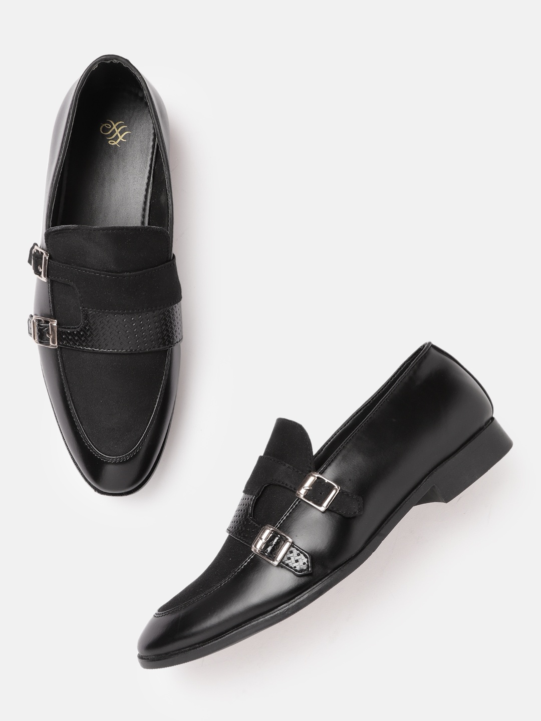 

House of Pataudi Men Black Solid Handcrafted Semi Formal Monks