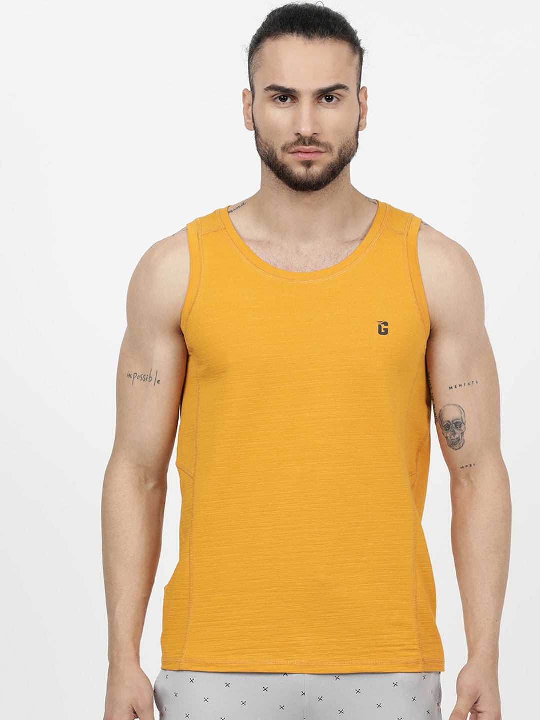 

V2 Value & Variety Men Yellow Solid Cotton Innerwear Vest