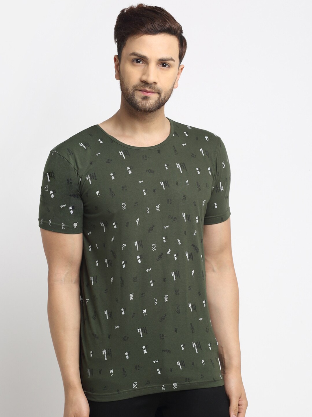 

VIMAL JONNEY Men Olive Green Printed T-shirt