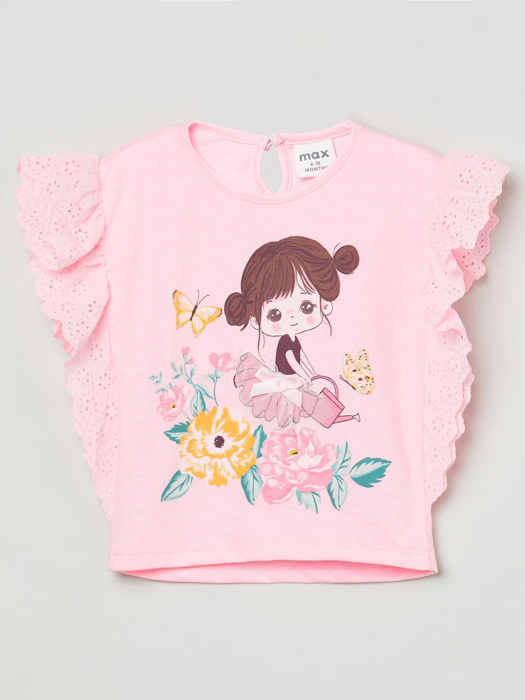 

max Girls Pink Printed Pure Cotton Top