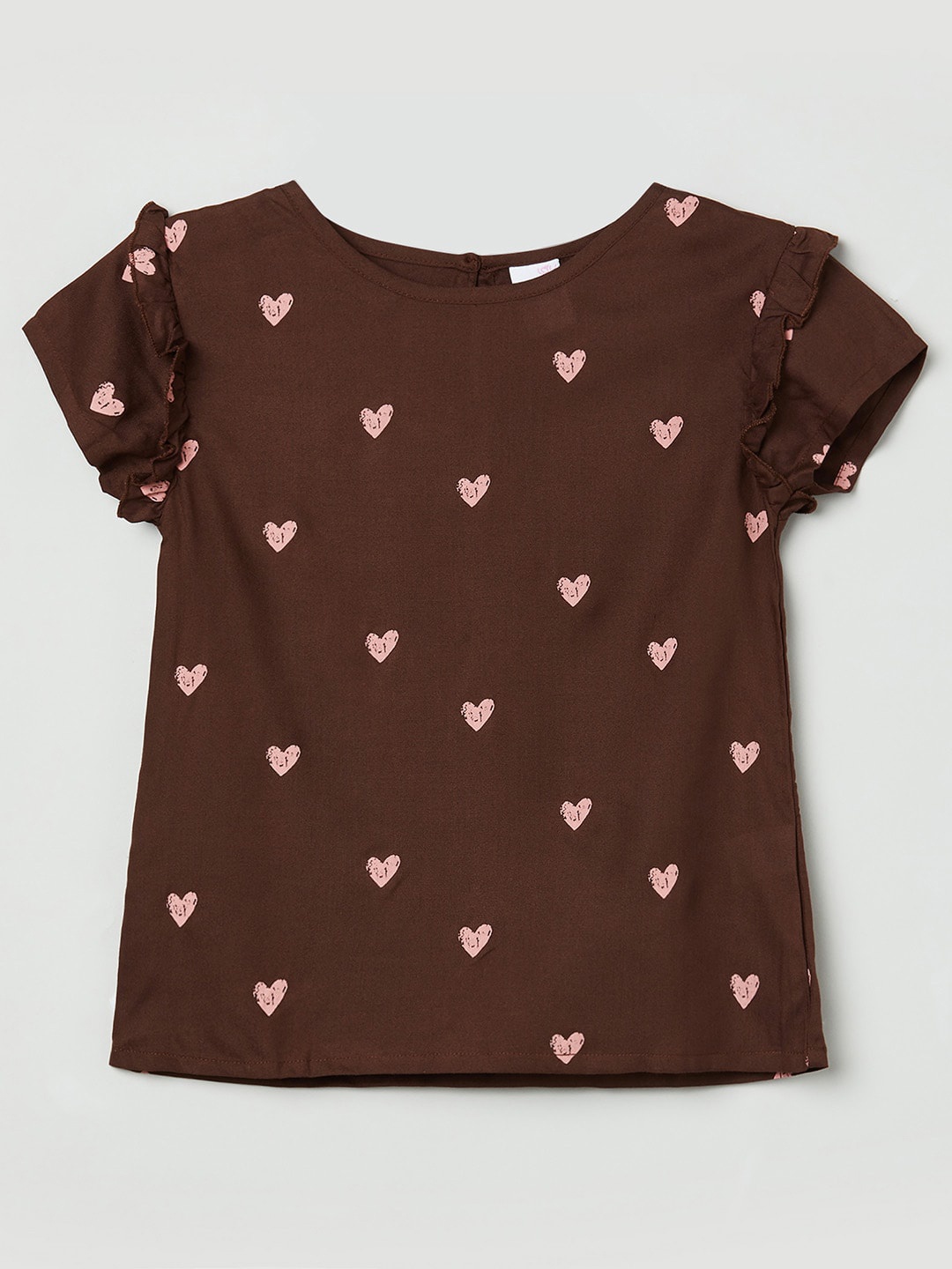 

max Brown Printed Ruffles Blouson Top