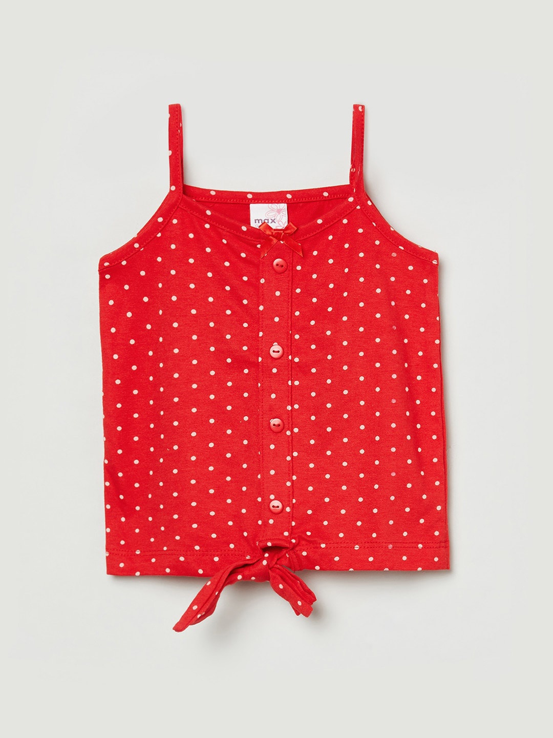 

max Girls Red & White Polka Dots Printed Pure Cotton Top