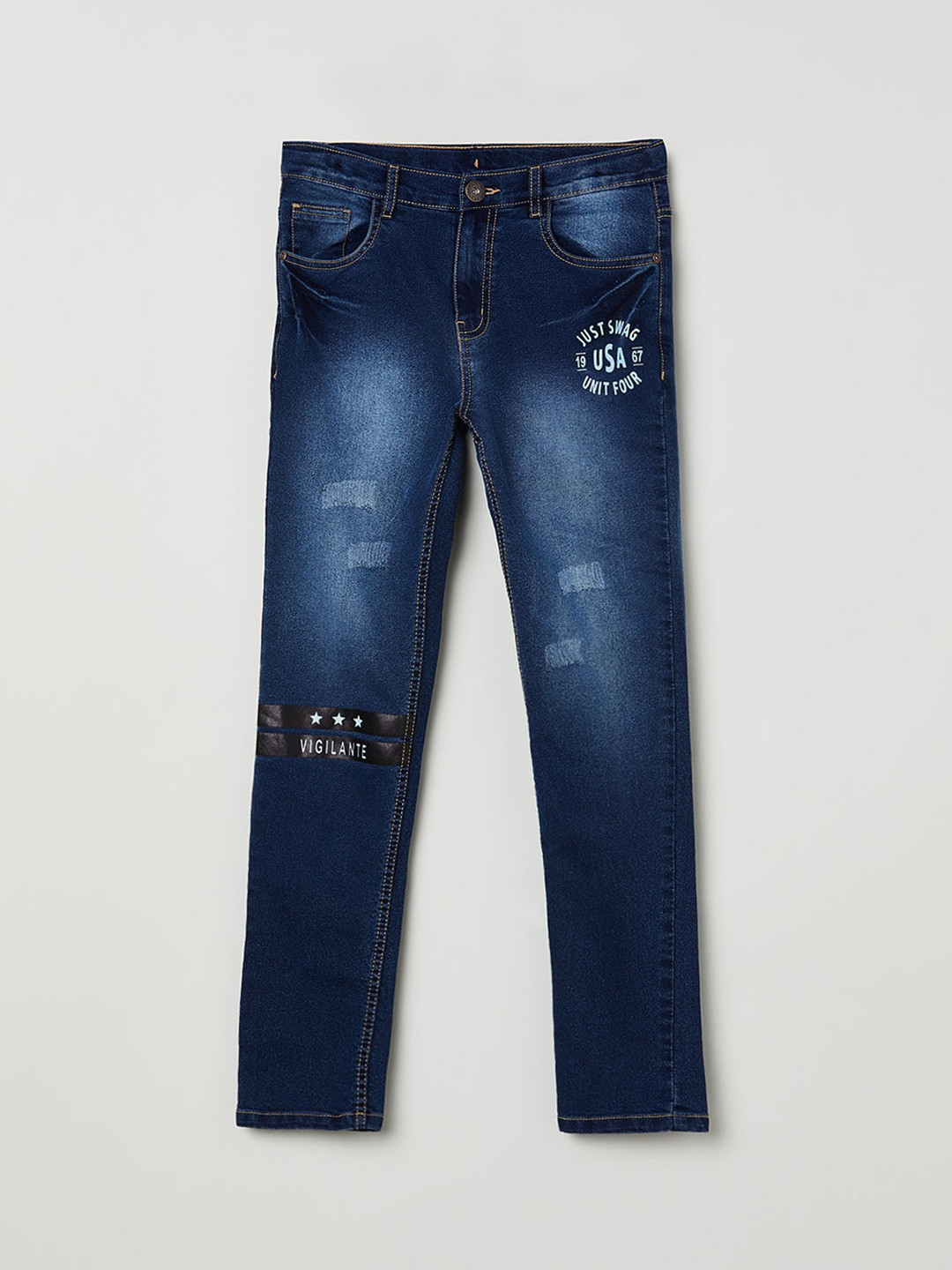 

max Boys Blue Regular Fit Heavy Fade Printed Detail Stretchable Jeans