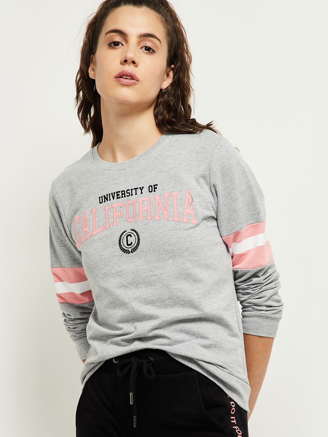 

max Women Grey Melange Printed Sweatshirt