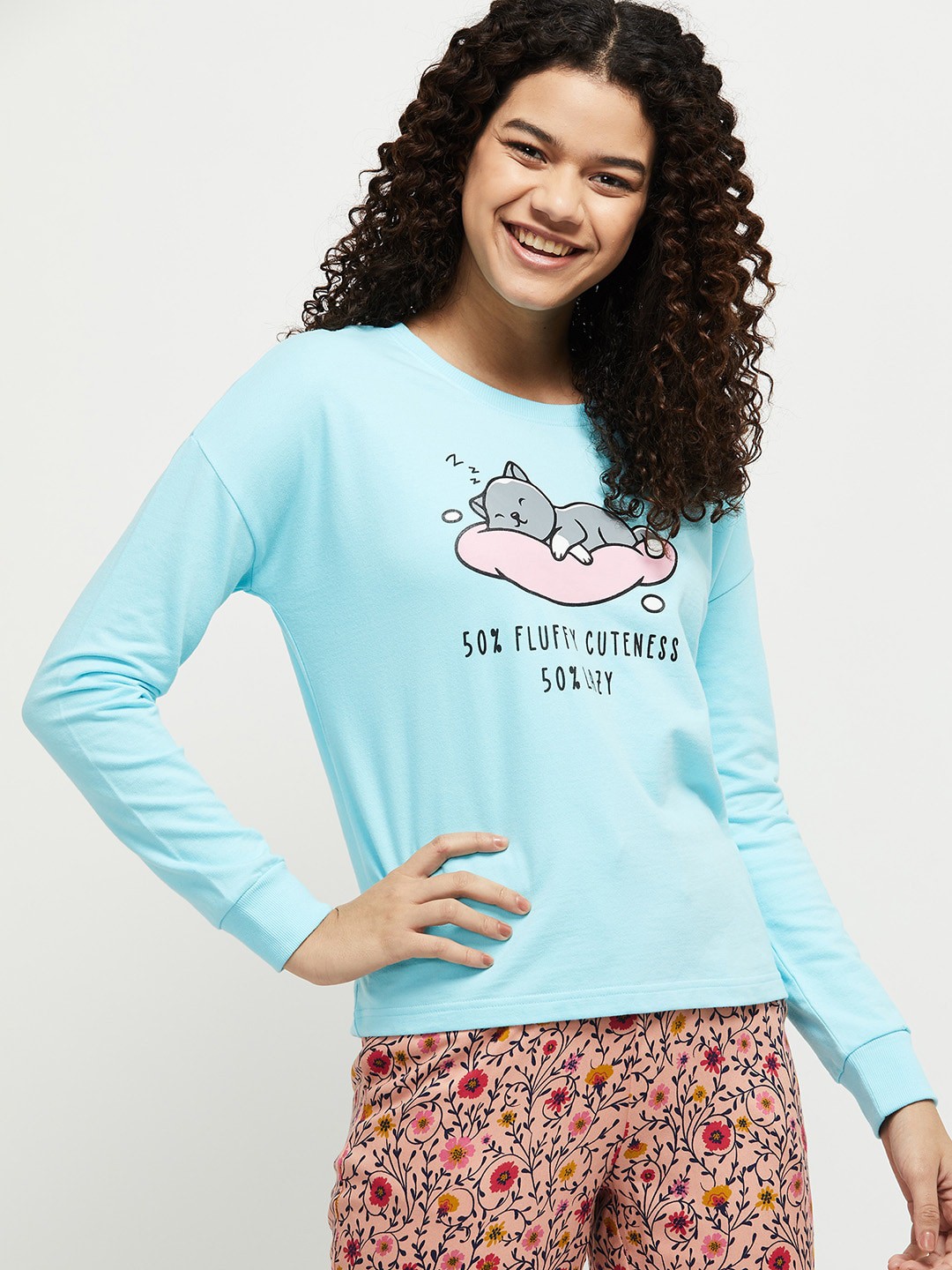 

max Women Sea Green Pure Cotton Printed T-shirt