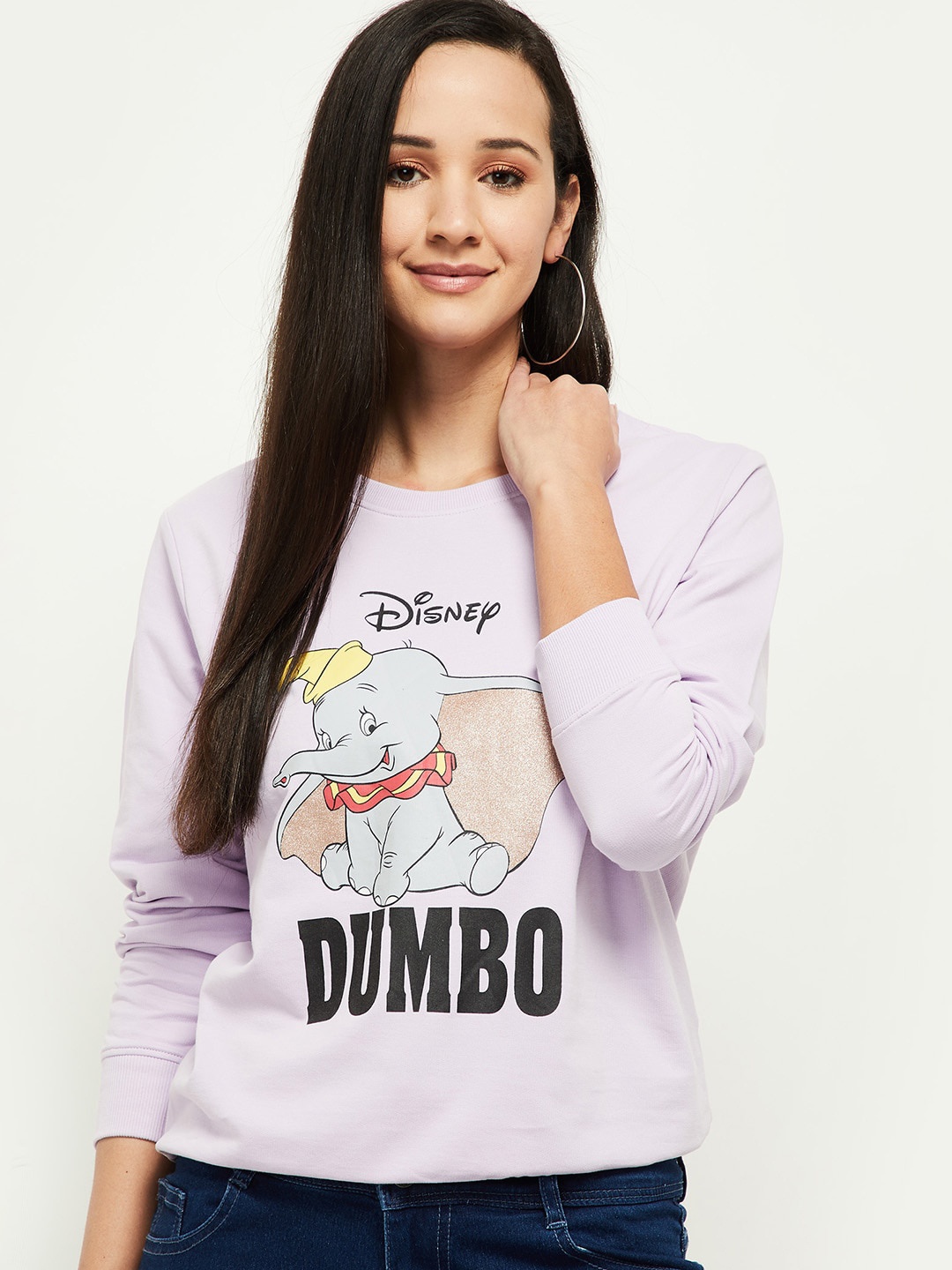 

max Women Purple & Grey Dumbo Printed Pure Cotton Sweatshirt