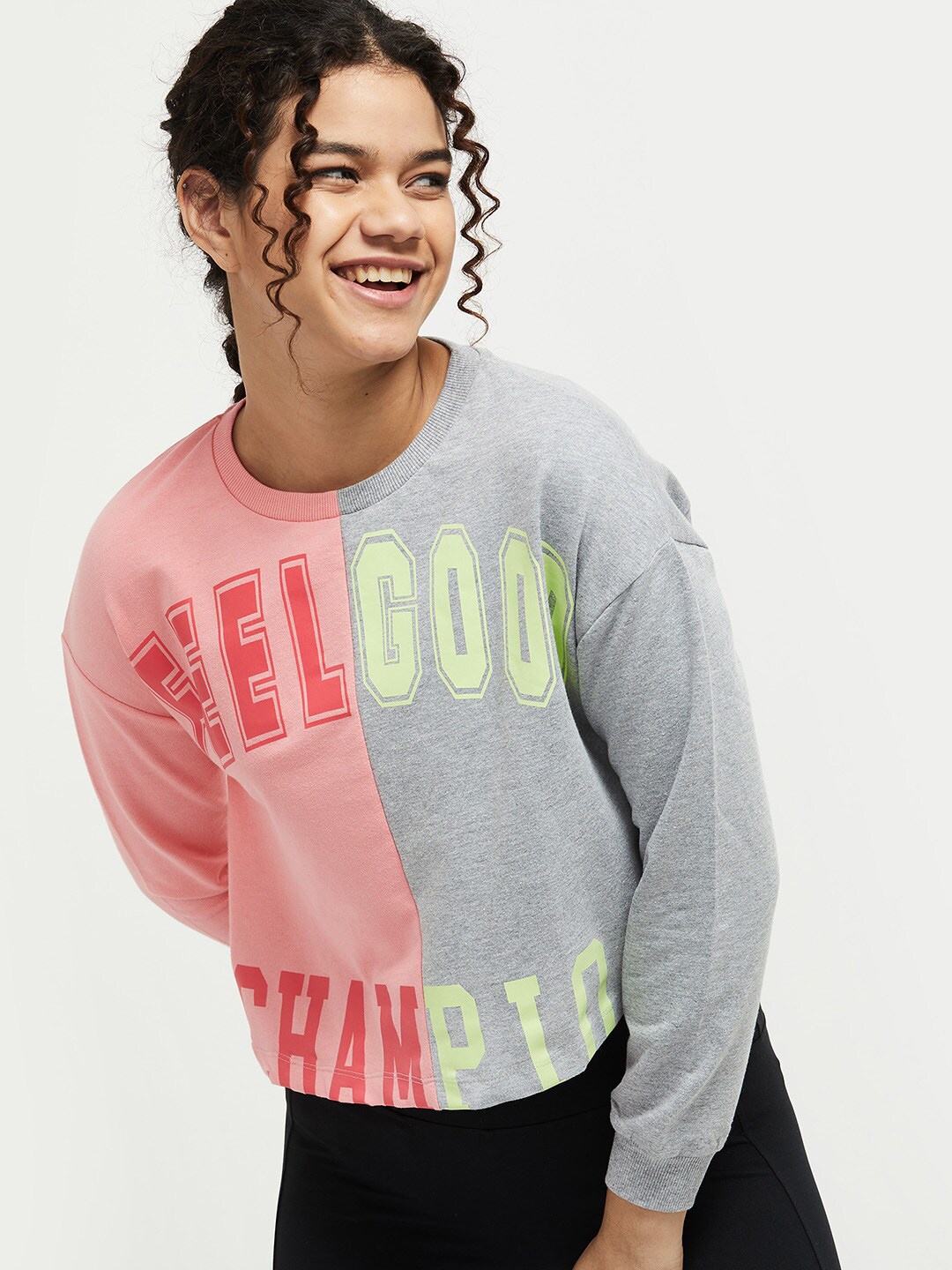 

max Women Pink & Grey Colourblocked Sweatshirt