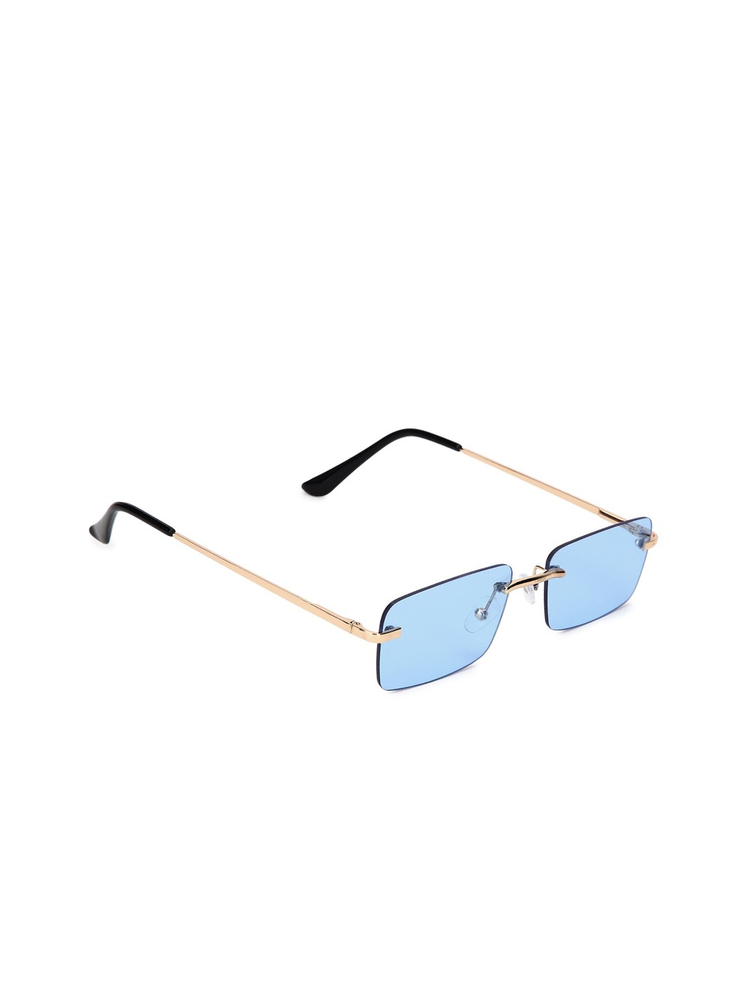 

FOREVER 21 Women Blue Lens & Gold-Toned Rectangle Sunglasses