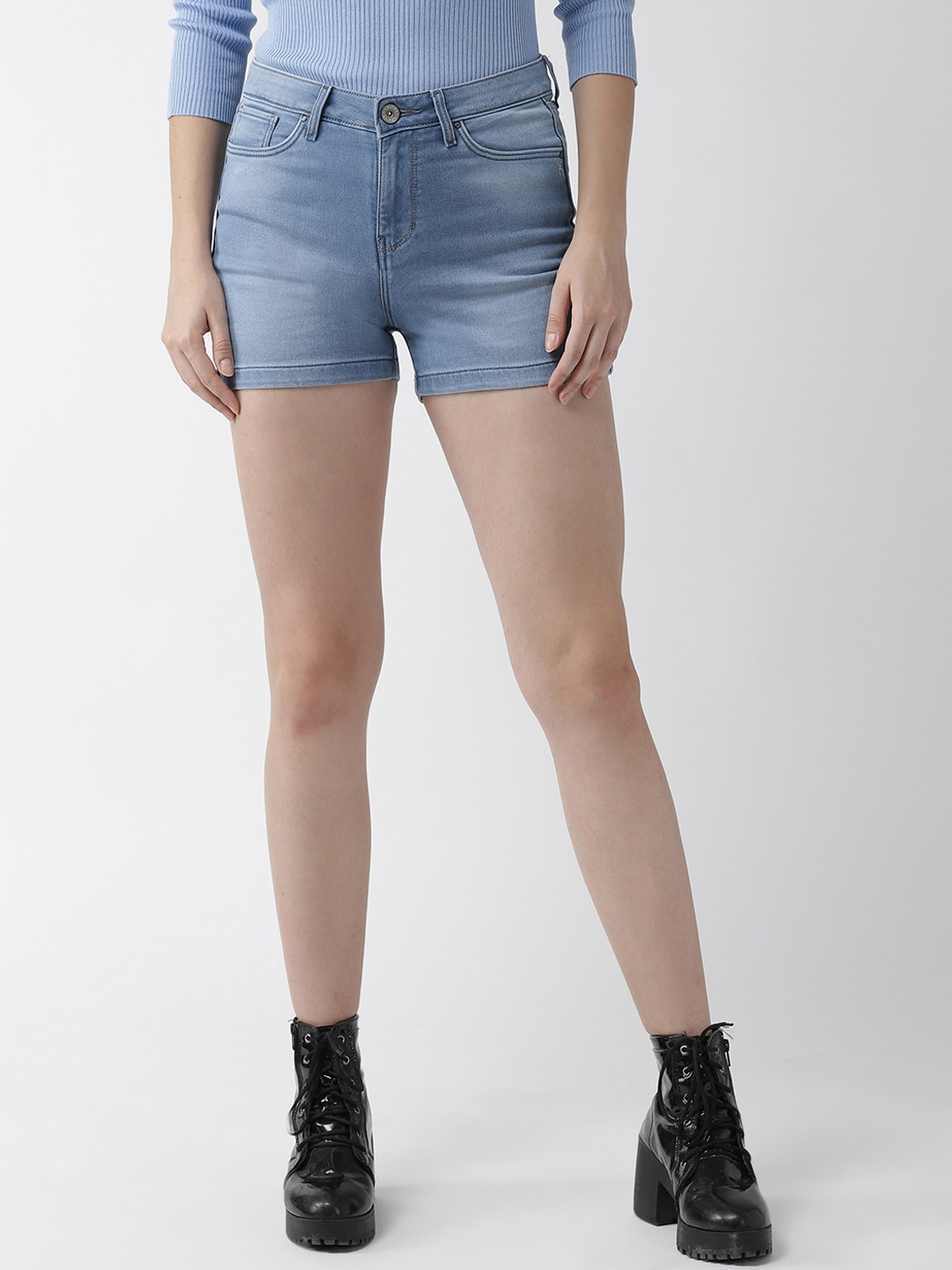 

Xpose Women Blue Washed Slim Fit High-Rise Denim Shorts