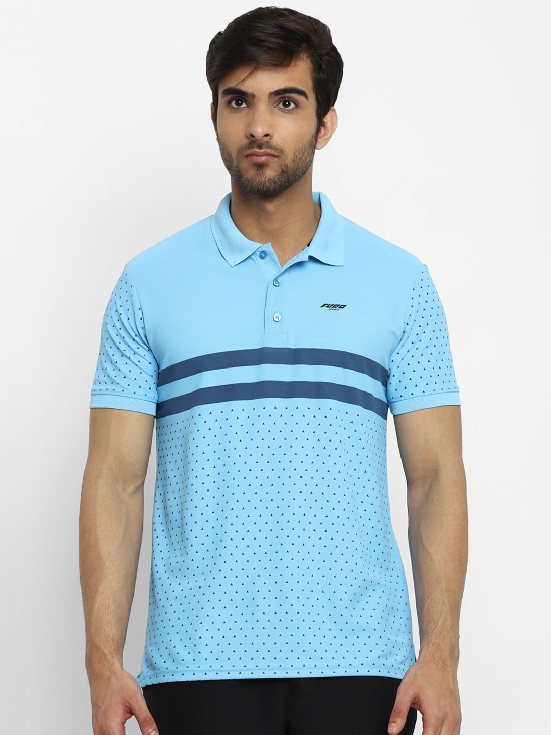 

FURO by Red Chief Men Blue Striped Polo Collar T-shirt