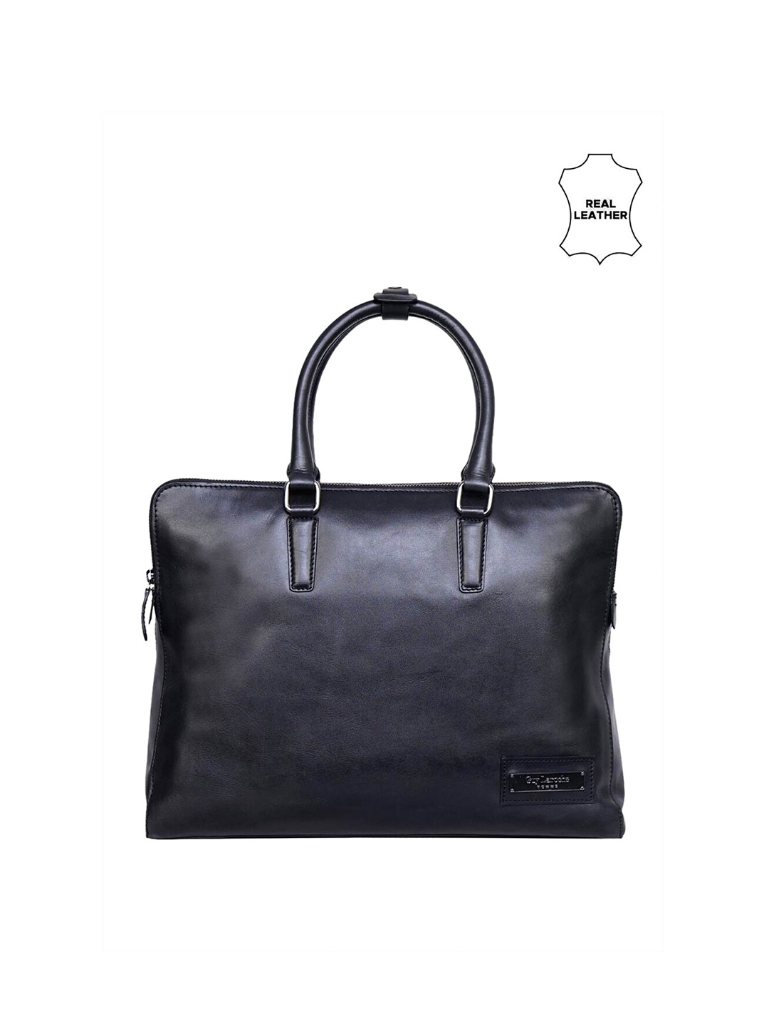 

Justanned Men Black Leather Laptop Bag