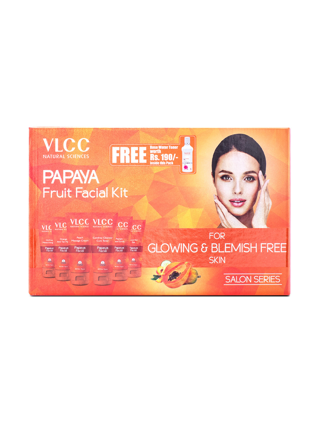 

VLCC Papaya Fruit Facial Kit - 300g with Free Rose Water Toner - 100ml, Orange