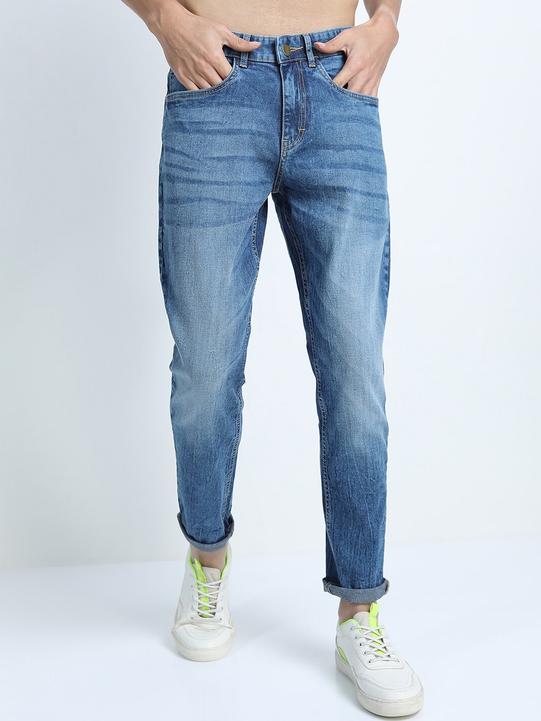 

KETCH Men Blue Tapered Fit Slash Knee Heavy Fade Jeans