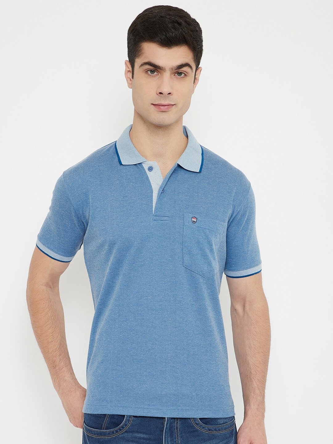 

Duke Men Blue Polo Collar Pockets Slim Fit T-shirt