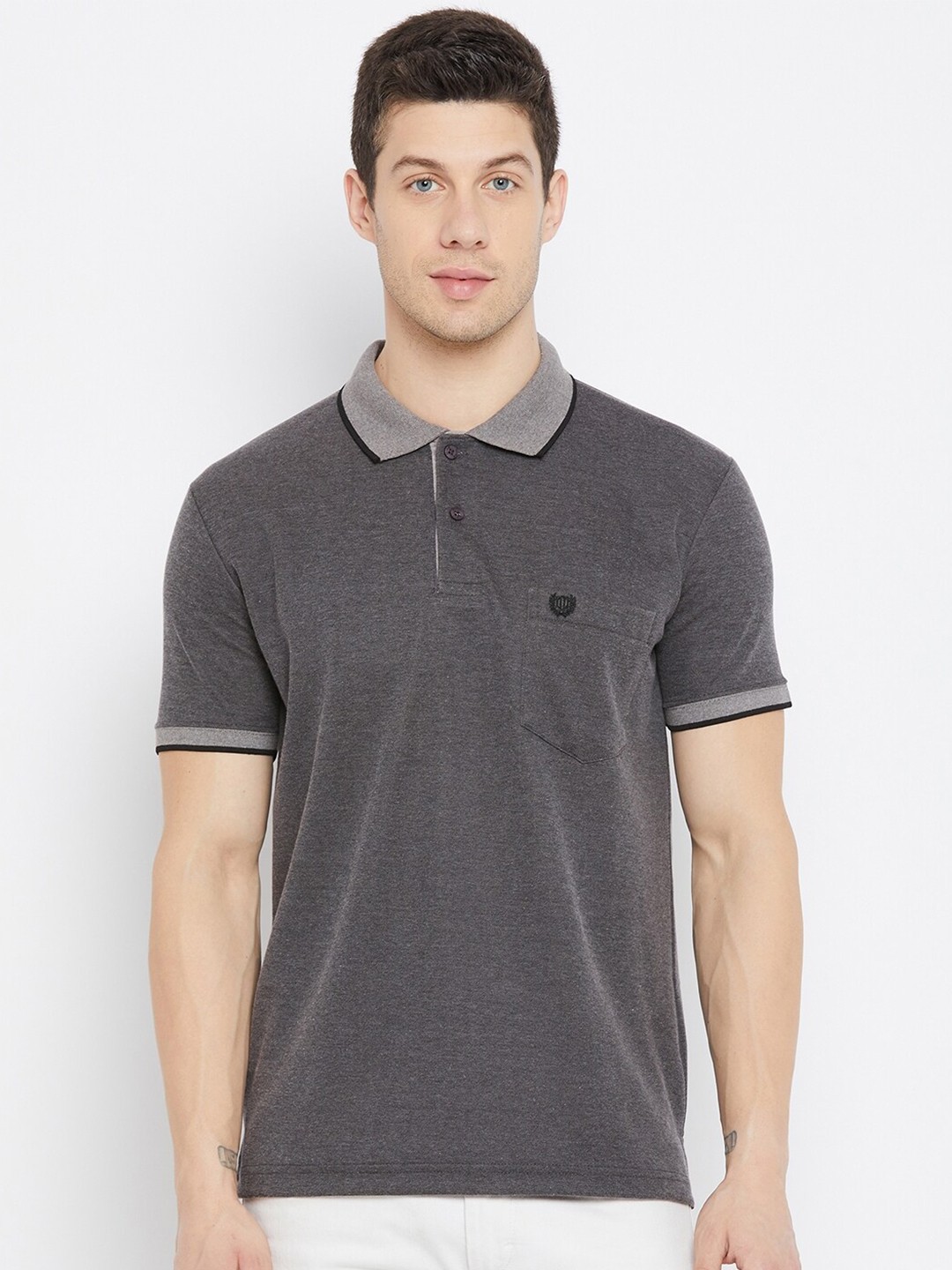 

Duke Men Charcoal Grey Polo Collar Slim Fit T-shirt