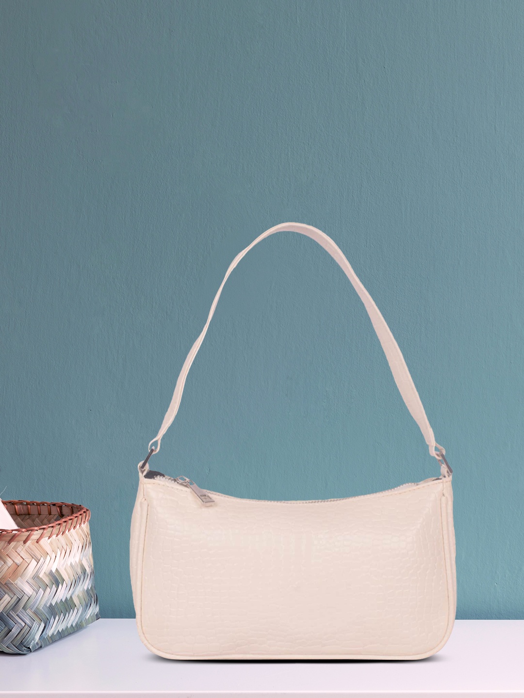 

Bagkok White Textured PU Structured Hobo Bag