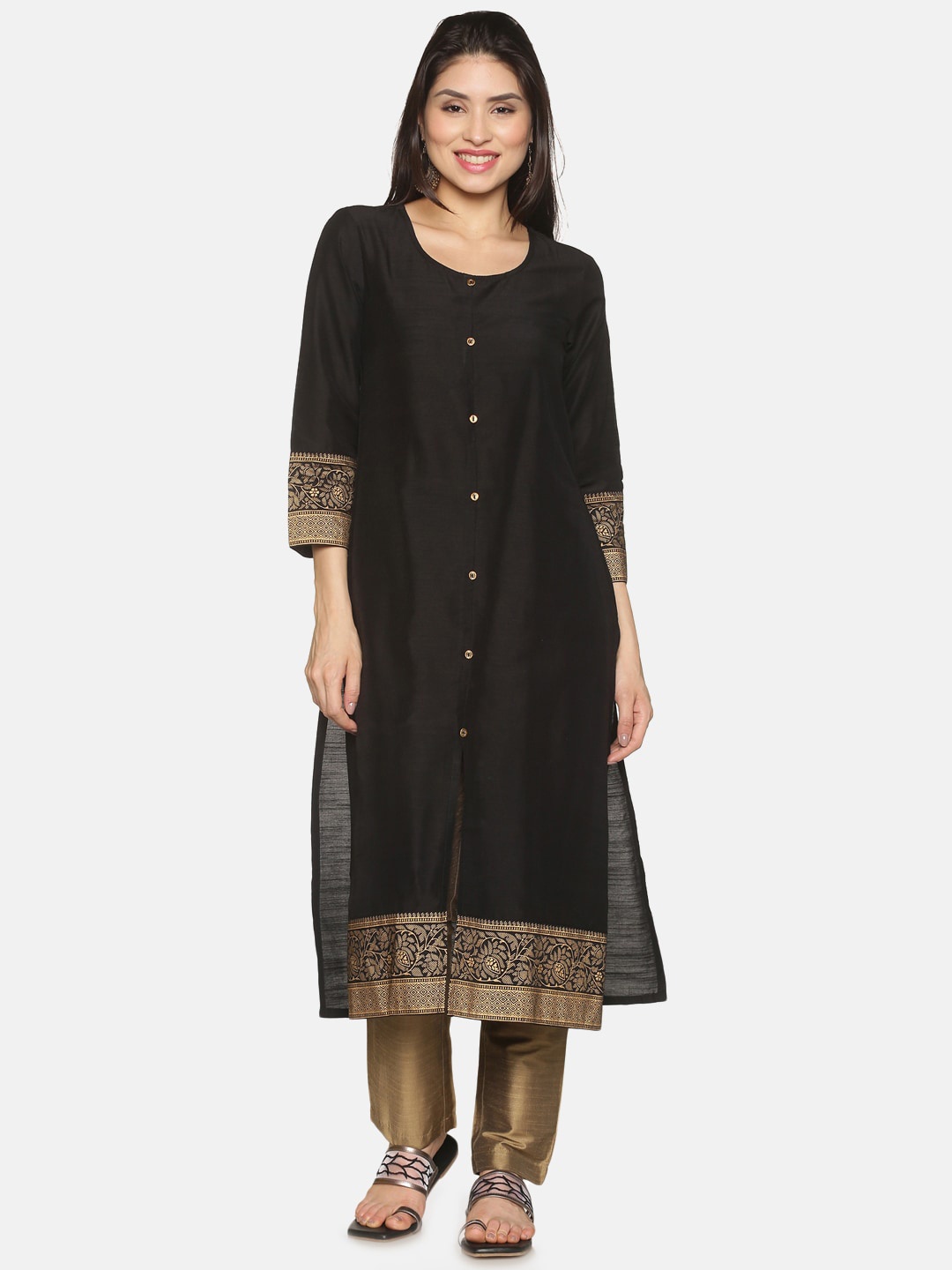 

Saffron Threads Women Black Solid A-Line Kurta