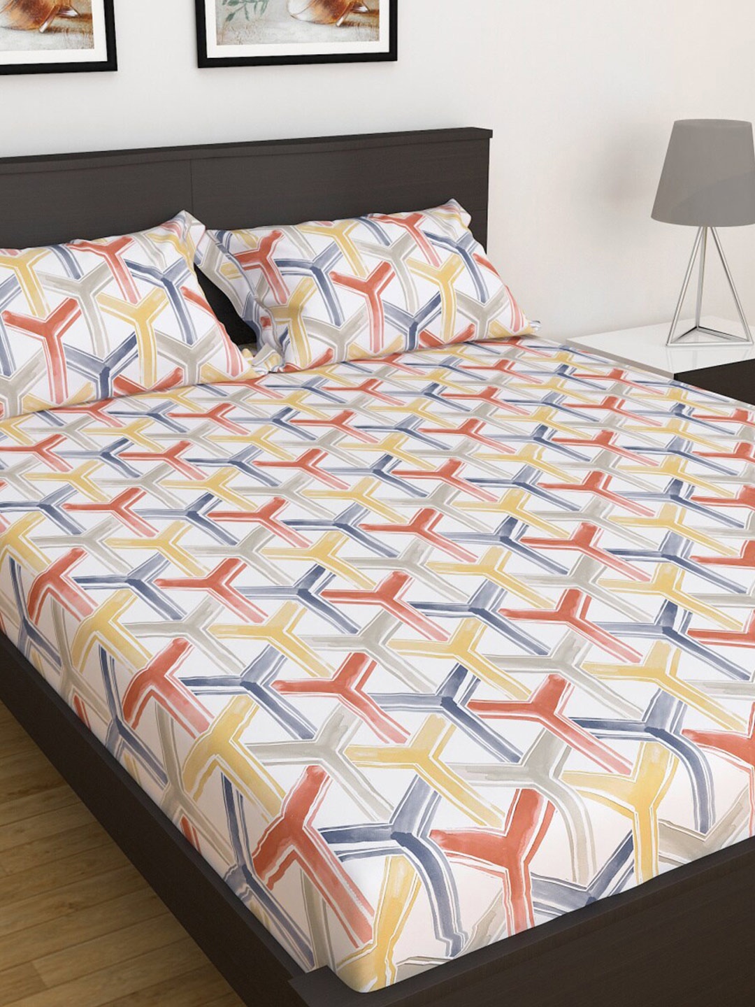 

Home Centre 144 TC Everyday Essential Printed Cotton Double Bedsheet with 2 Pillow Covers, White