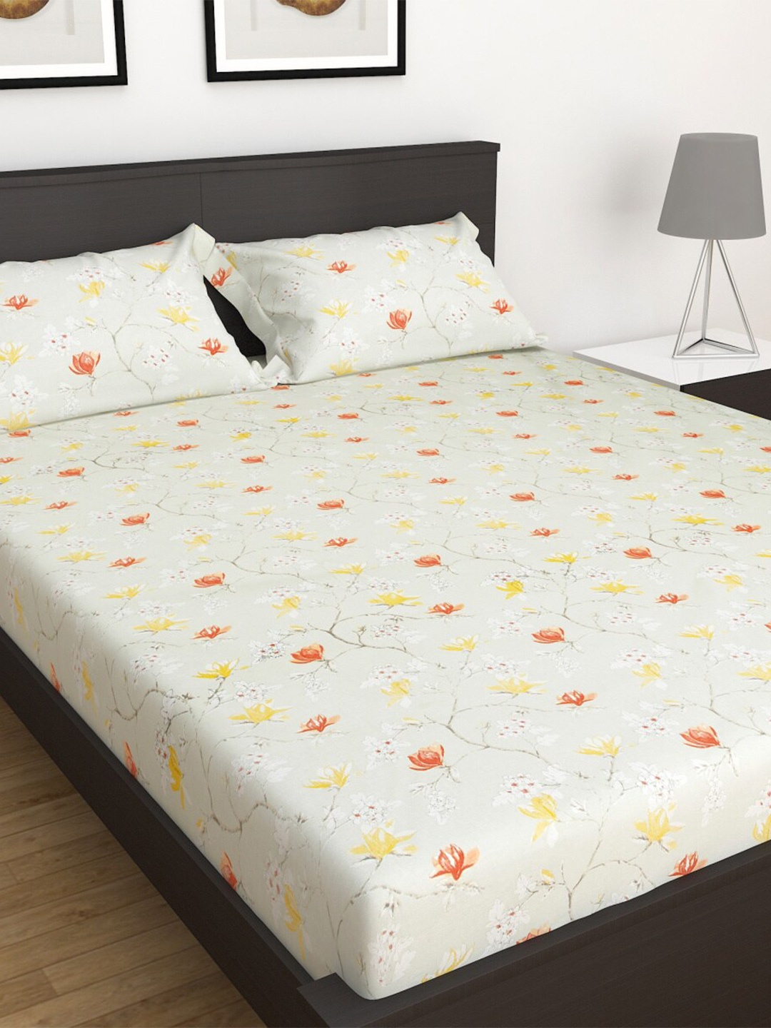 

Home Centre 3Pcs Everyday Essential Grey Printed Cotton Double Bedsheet Set