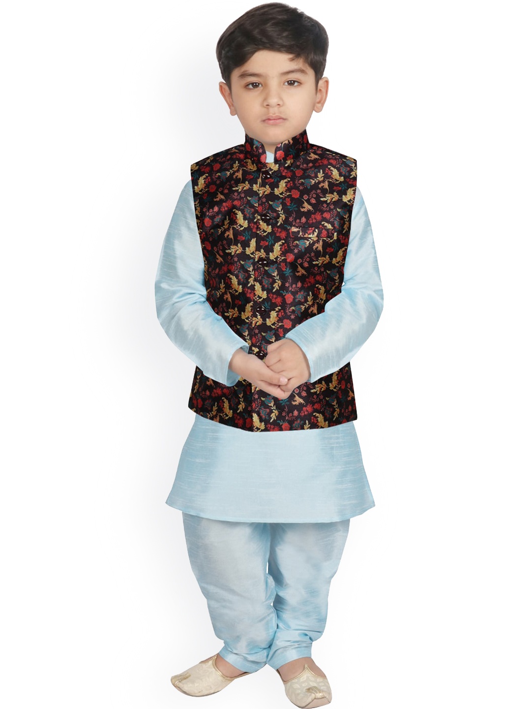 

SG YUVRAJ Boys Turquoise Blue Raw Silk Kurta with Churidar