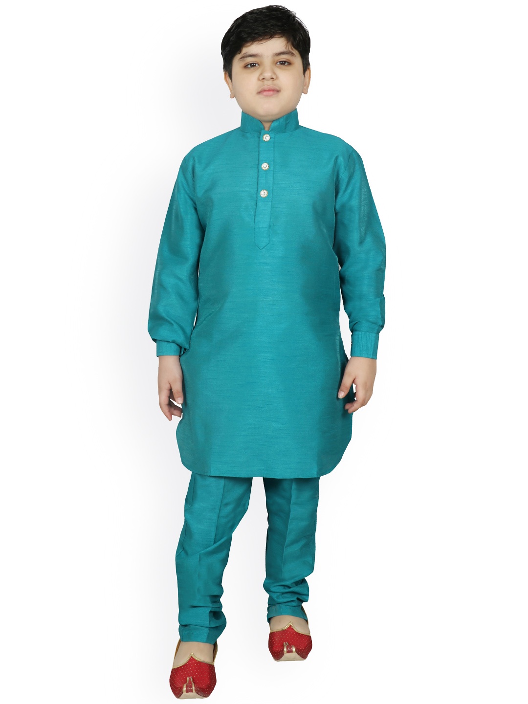 

SG YUVRAJ Boys Teal Raw Silk Kurta with Churidar