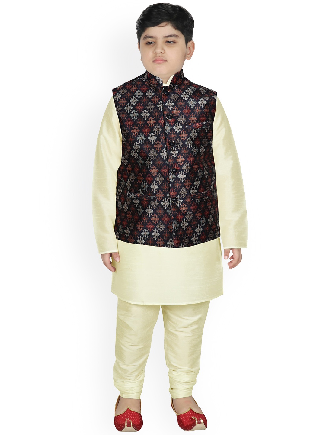 

SG YUVRAJ Boys Beige Raw Silk Kurta with Churidar
