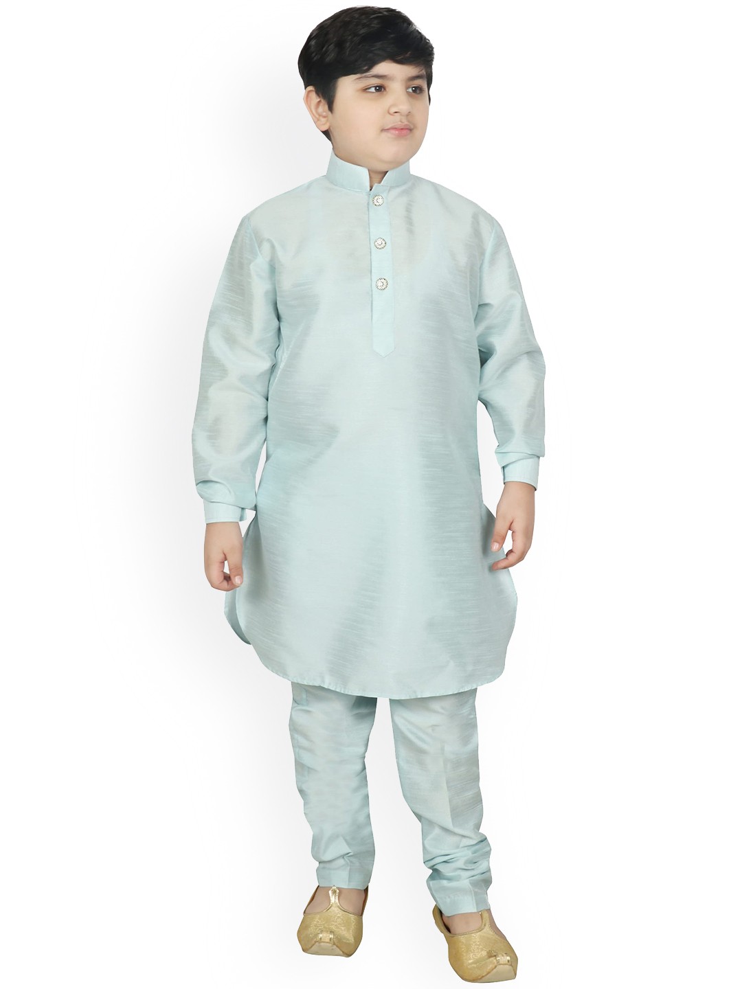 

SG YUVRAJ Boys Turquoise Blue Raw Silk Kurta with Churidar
