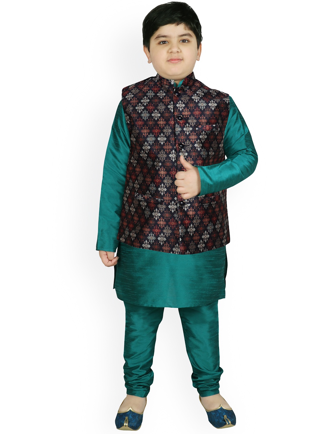 

SG YUVRAJ Boys Green Raw Silk Kurta with Churidar