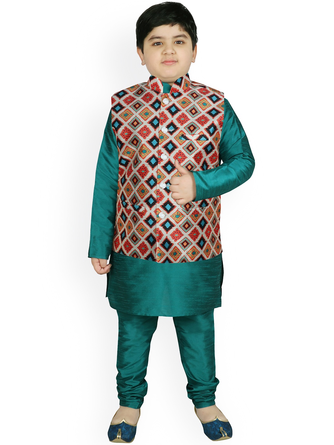 

SG YUVRAJ Boys Green Raw Silk Kurta with Churidar