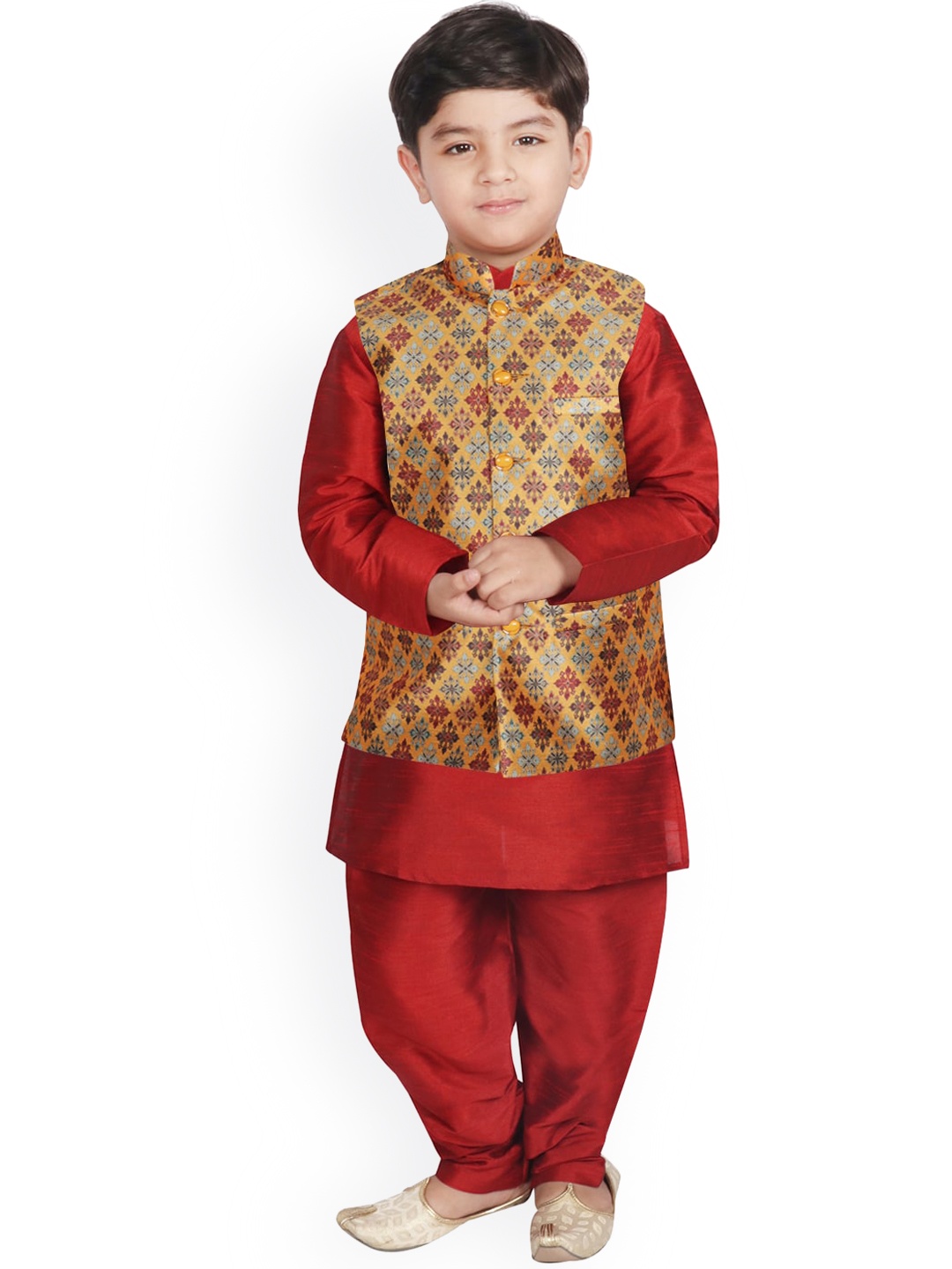 

SG YUVRAJ Boys Maroon Raw Silk Kurta with Churidar