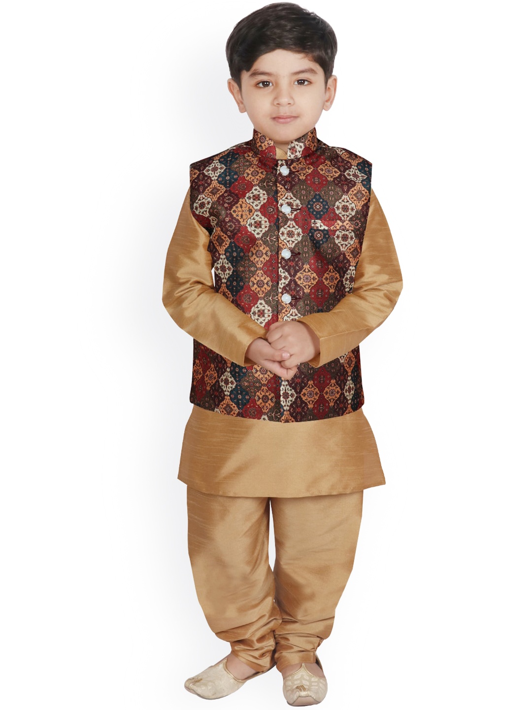 

SG YUVRAJ Boys Gold-Toned Raw Silk Kurta with Churidar