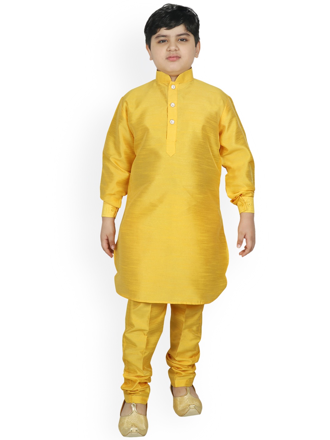 

SG YUVRAJ Boys Yellow Raw Silk Kurta with Churidar