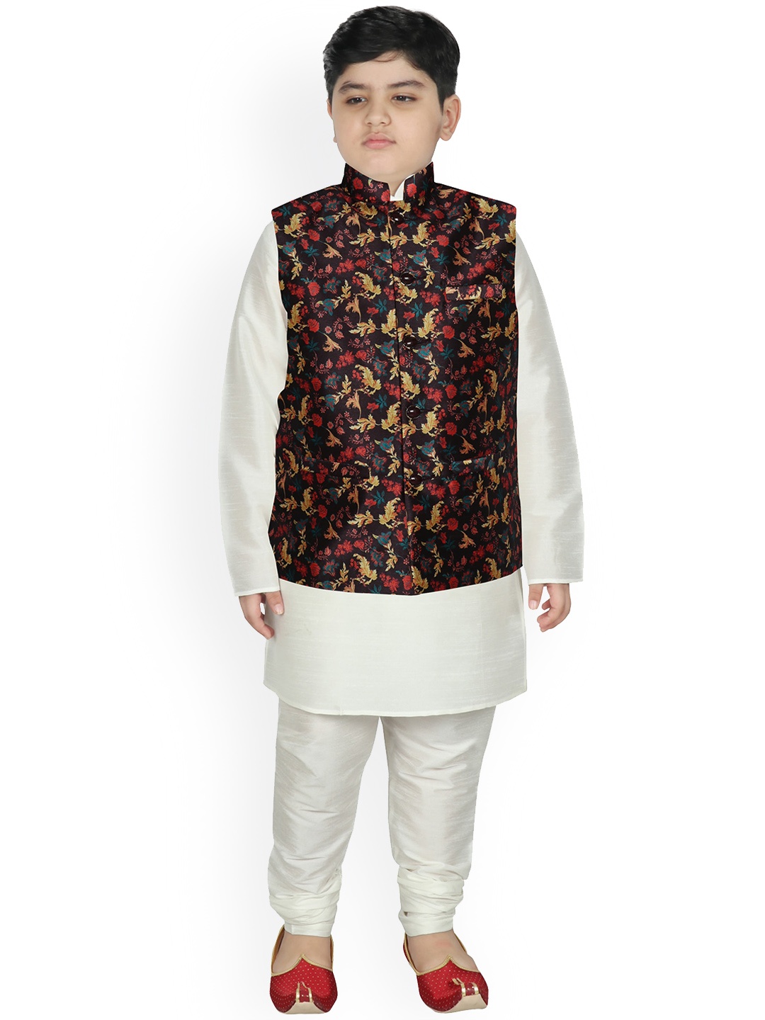 

SG YUVRAJ Boys Cream-Coloured Raw Silk Kurta with Churidar