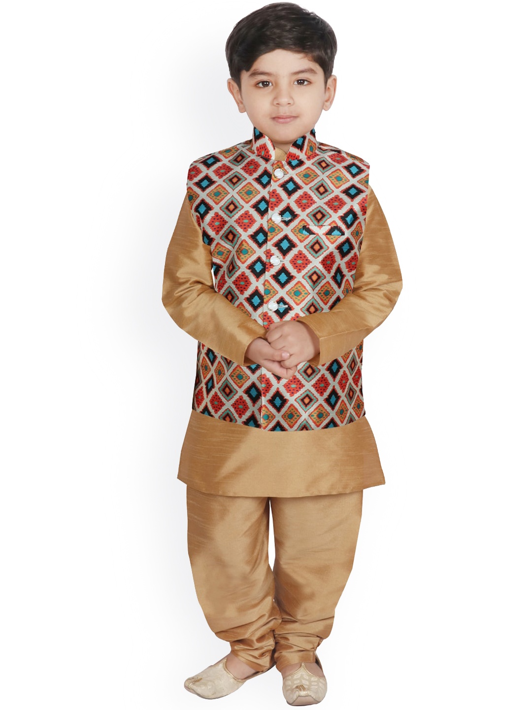

SG YUVRAJ Boys Gold-Toned Raw Silk Kurta with Salwar