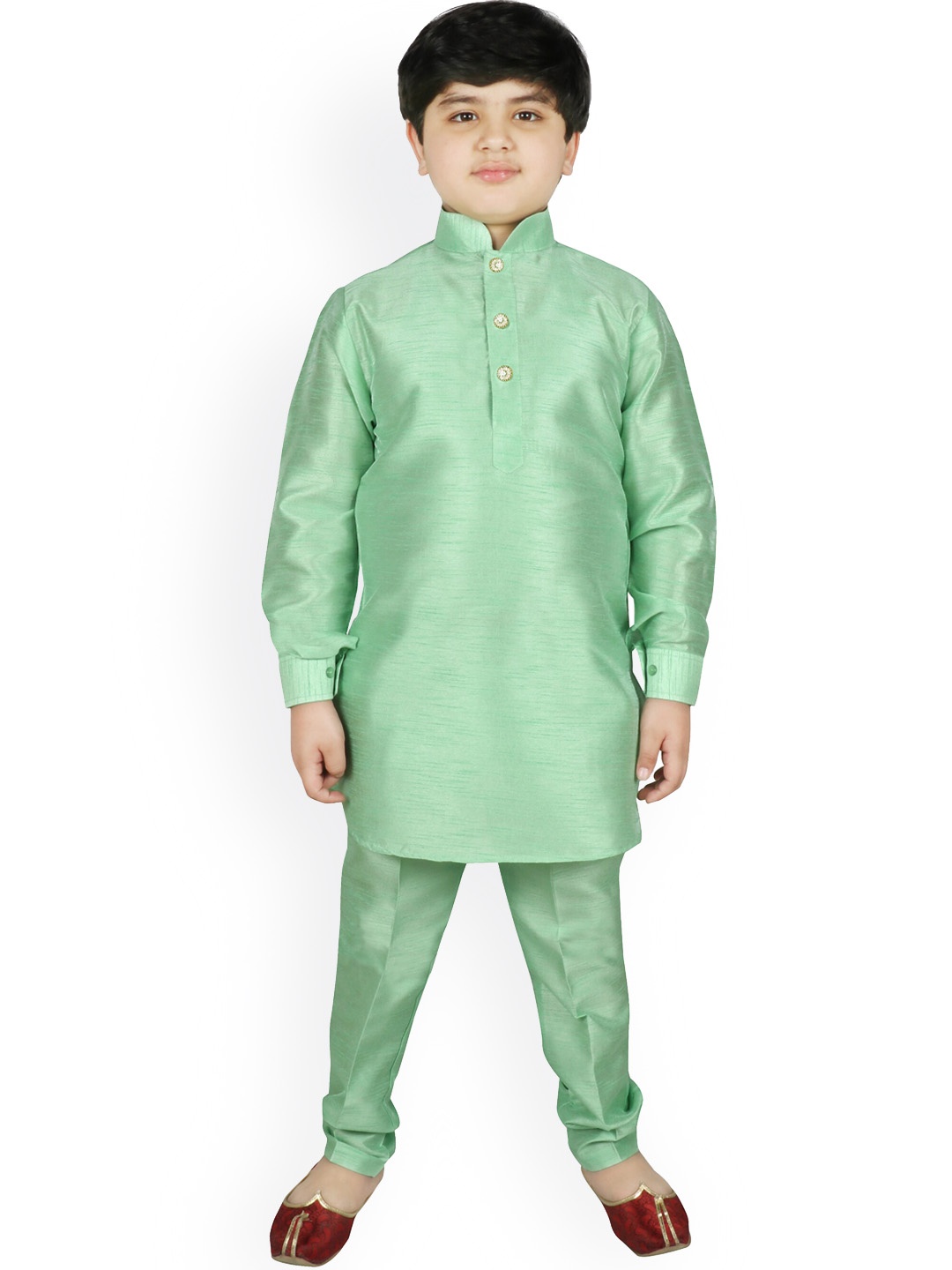 

SG YUVRAJ Boys Green Raw Silk Kurta with Churidar