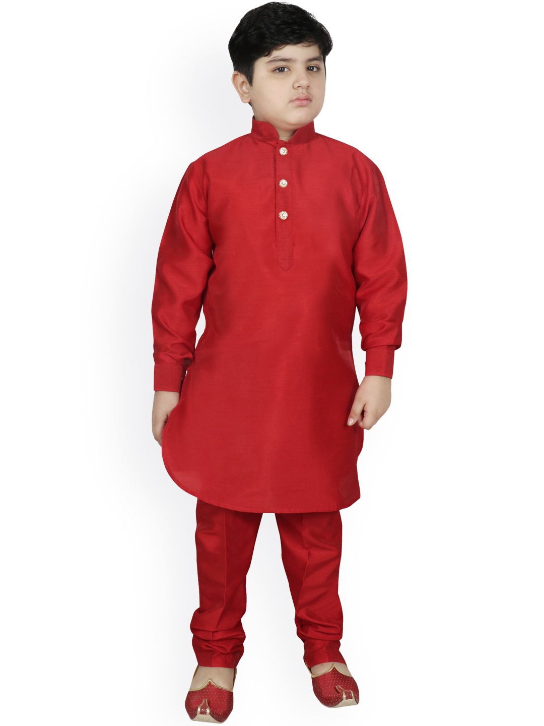 

SG YUVRAJ Boys Red Raw Silk Kurta with Churidar
