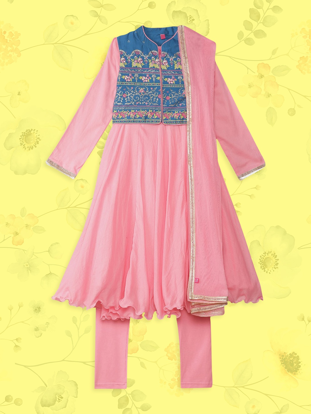 

Biba Girls Pink Kurta with Churidar & With Dupatta