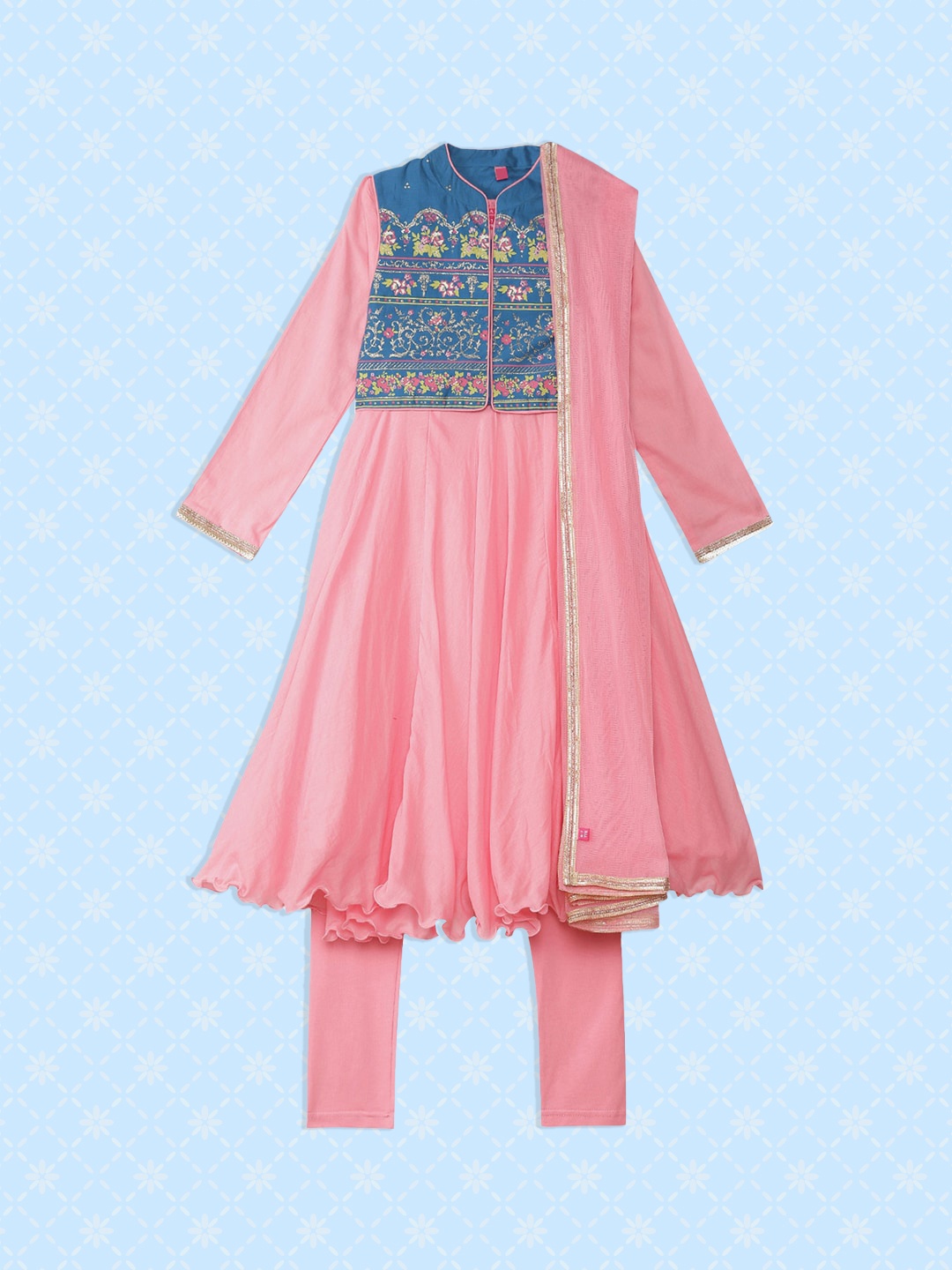 

Biba Girls Pink Kurta with Churidar & With Dupatta