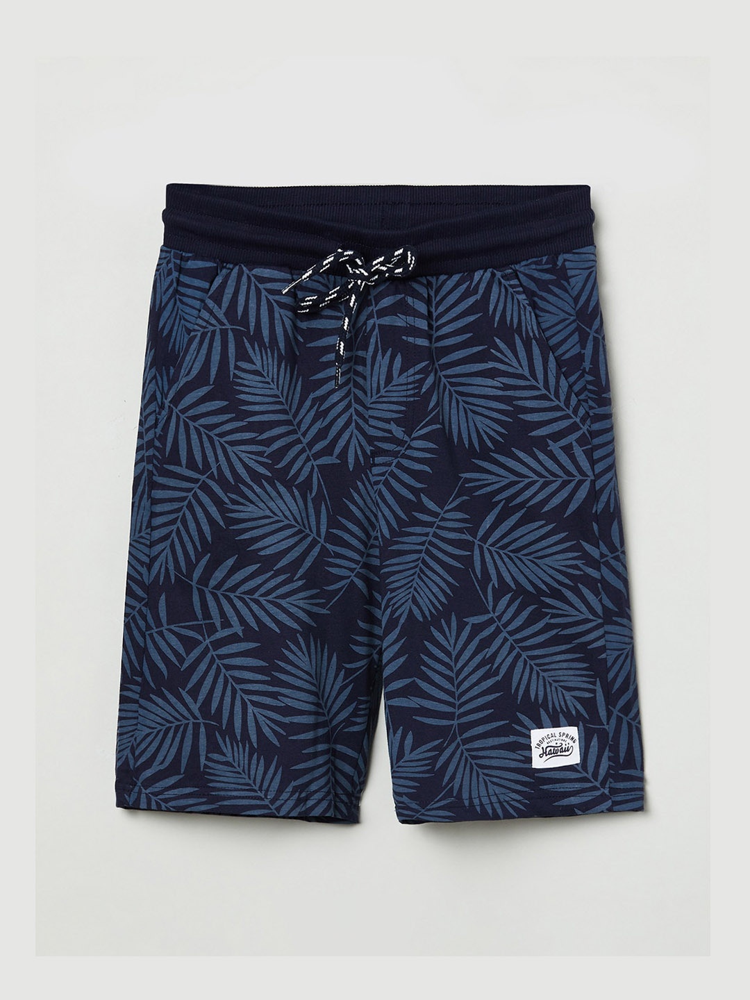 

max Boys Navy Blue Tropical Printed Regular Fit Cotton Shorts