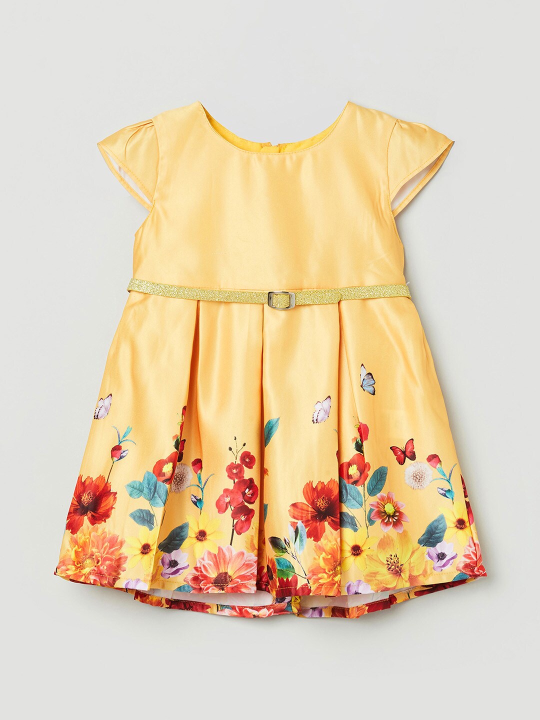 

max Yellow Floral Cap Sleeves Dress