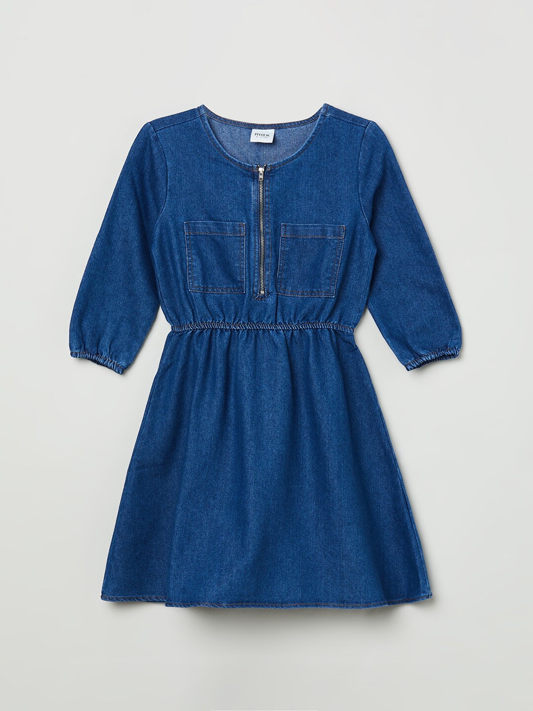

max Blue Fit & Flare Pure Cotton Denim Dress