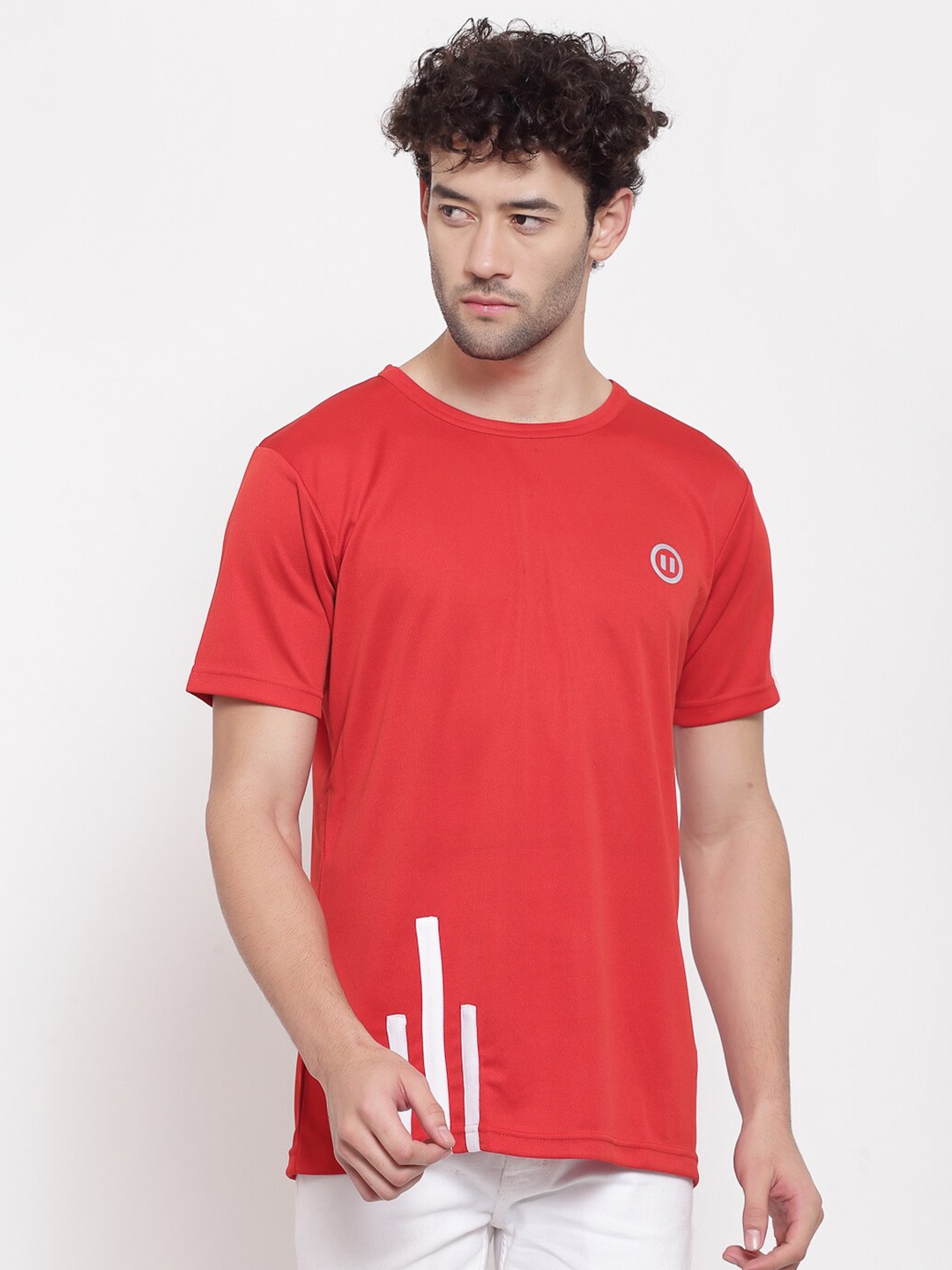 

PAUSE SPORT Men Red Antimicrobial Slim Fit T-shirt
