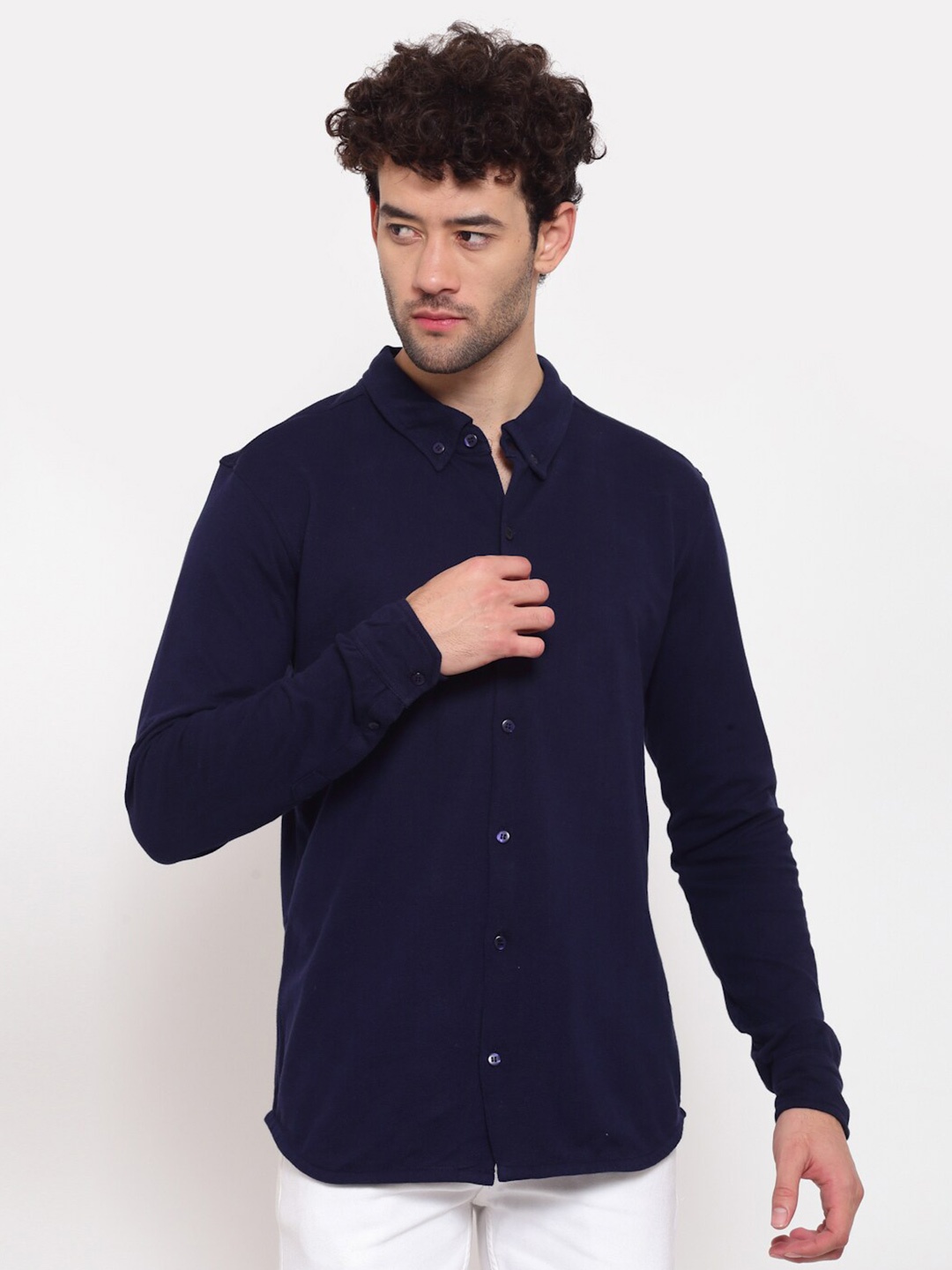 

PAUSE SPORT Men Blue Standard Button-Down Collar Cotton Casual Shirt