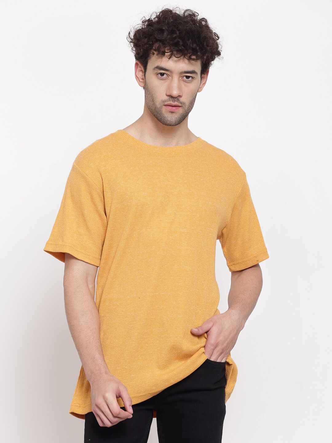 

PAUSE SPORT Men Mustard Yellow Antimicrobial Outdoor Cotton T-shirt