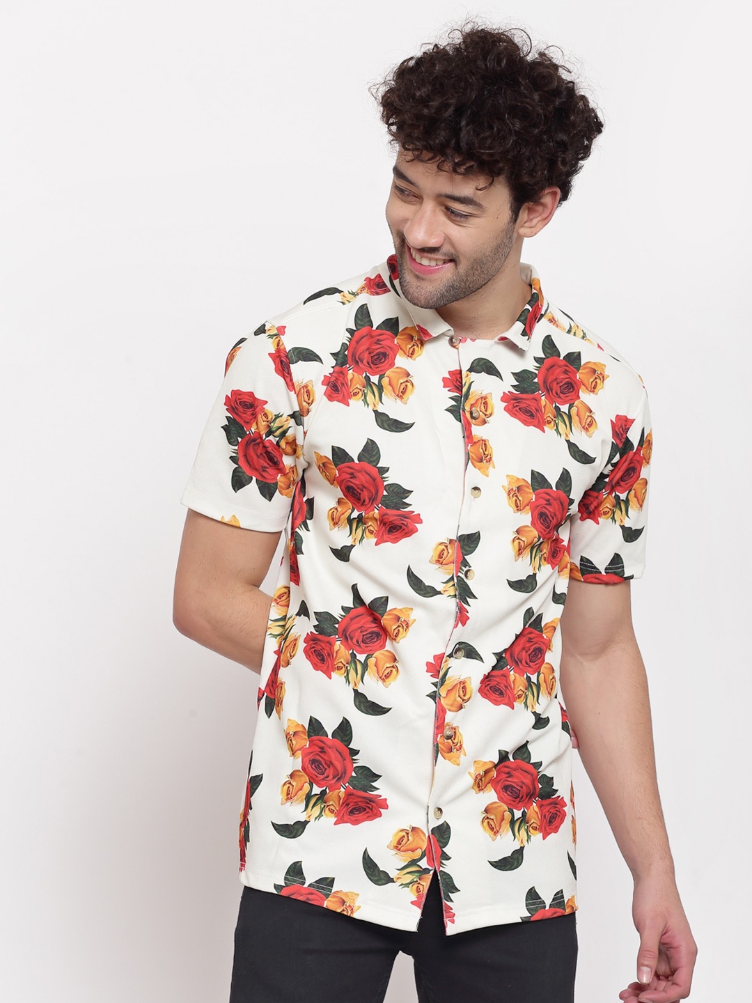 

PAUSE SPORT Men White Standard Slim Fit Floral Printed Casual Shirt