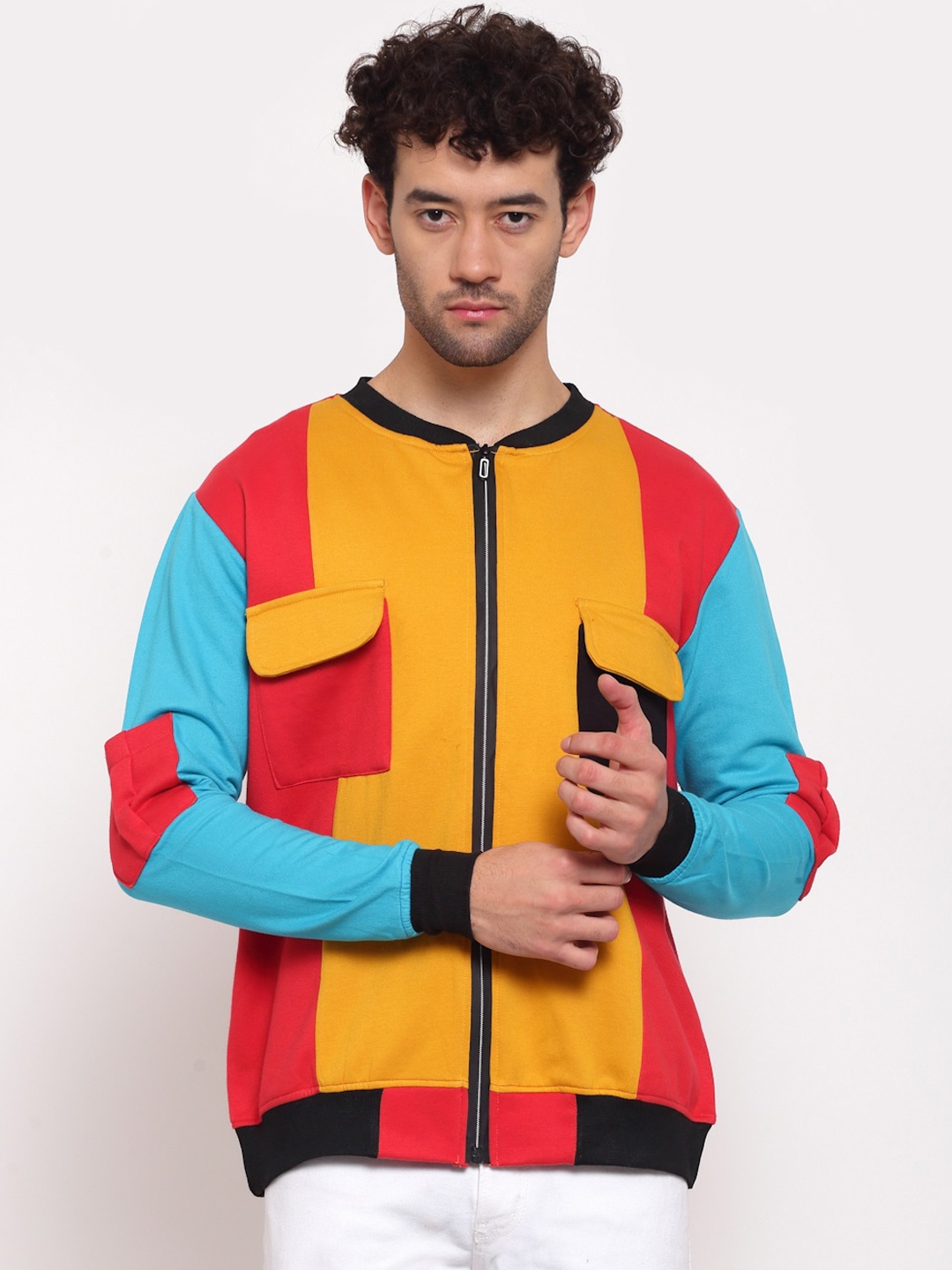 

PAUSE SPORT Men Multicoloured Colourblocked Fleece Lightweight Antimicrobial Bomber Jacket, Multi