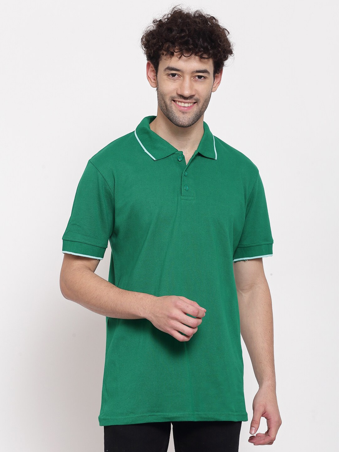

PAUSE SPORT Men Green Polo Collar Antimicrobial Slim Fit T-shirt
