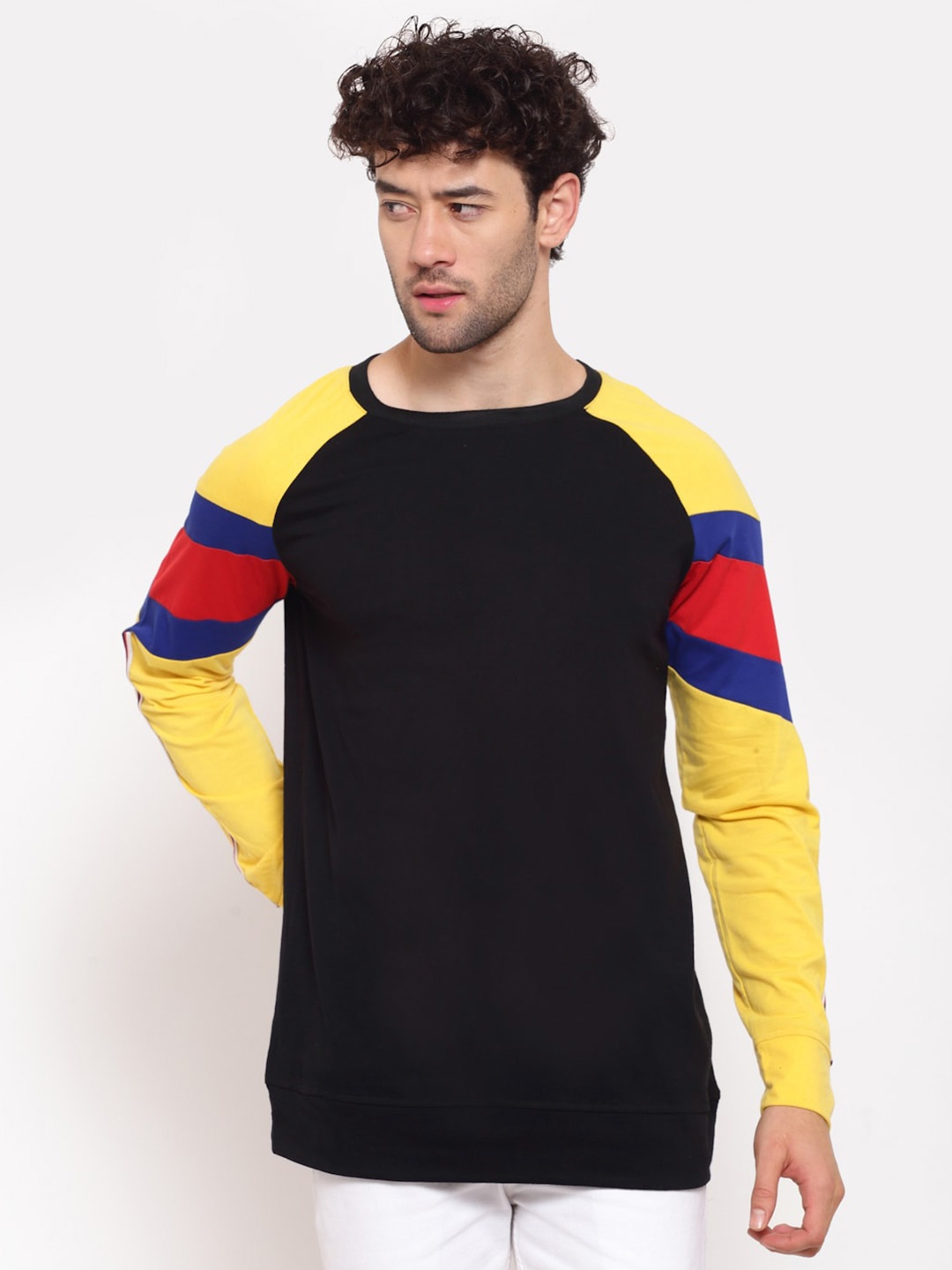 

PAUSE SPORT Men Black & Yellow Colourblocked Antimicrobial Cotton T-shirt