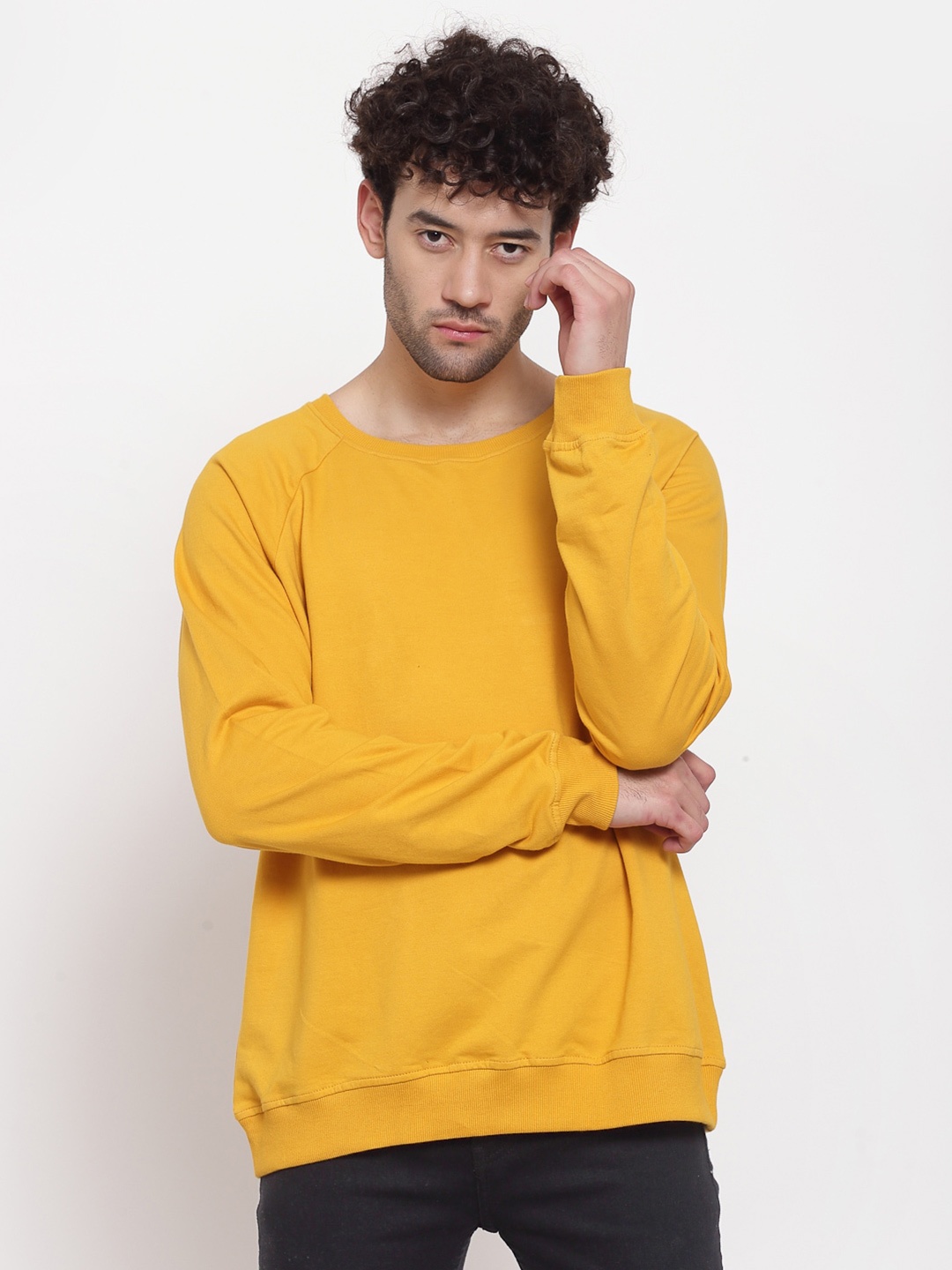 

PAUSE SPORT Men Mustard Yellow Cotton Sweatshirt