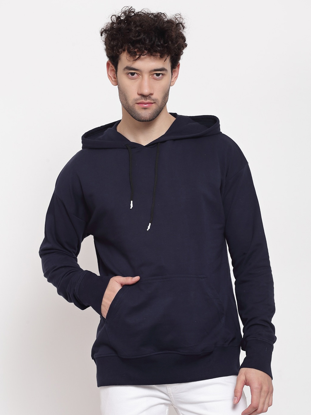 

PAUSE SPORT Men Blue Hooded Cotton Sweatshirt